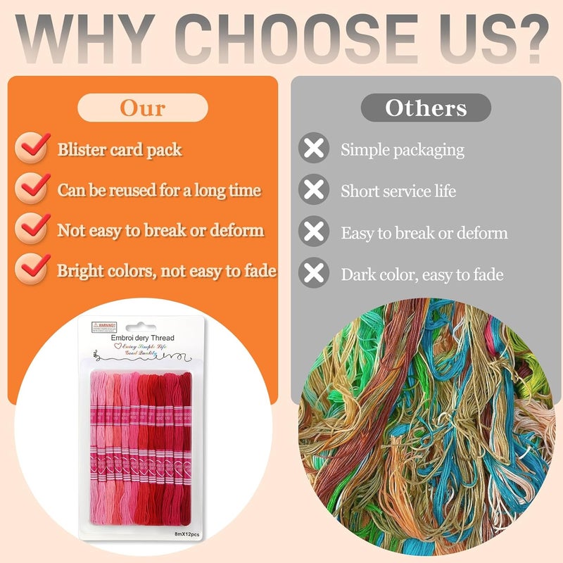 Dercuy Embroidery Floss,12 Skeins Red Embroidery Thread,Friendship Bracelet String for DIY Making,Embroidery Crafts - Image 4